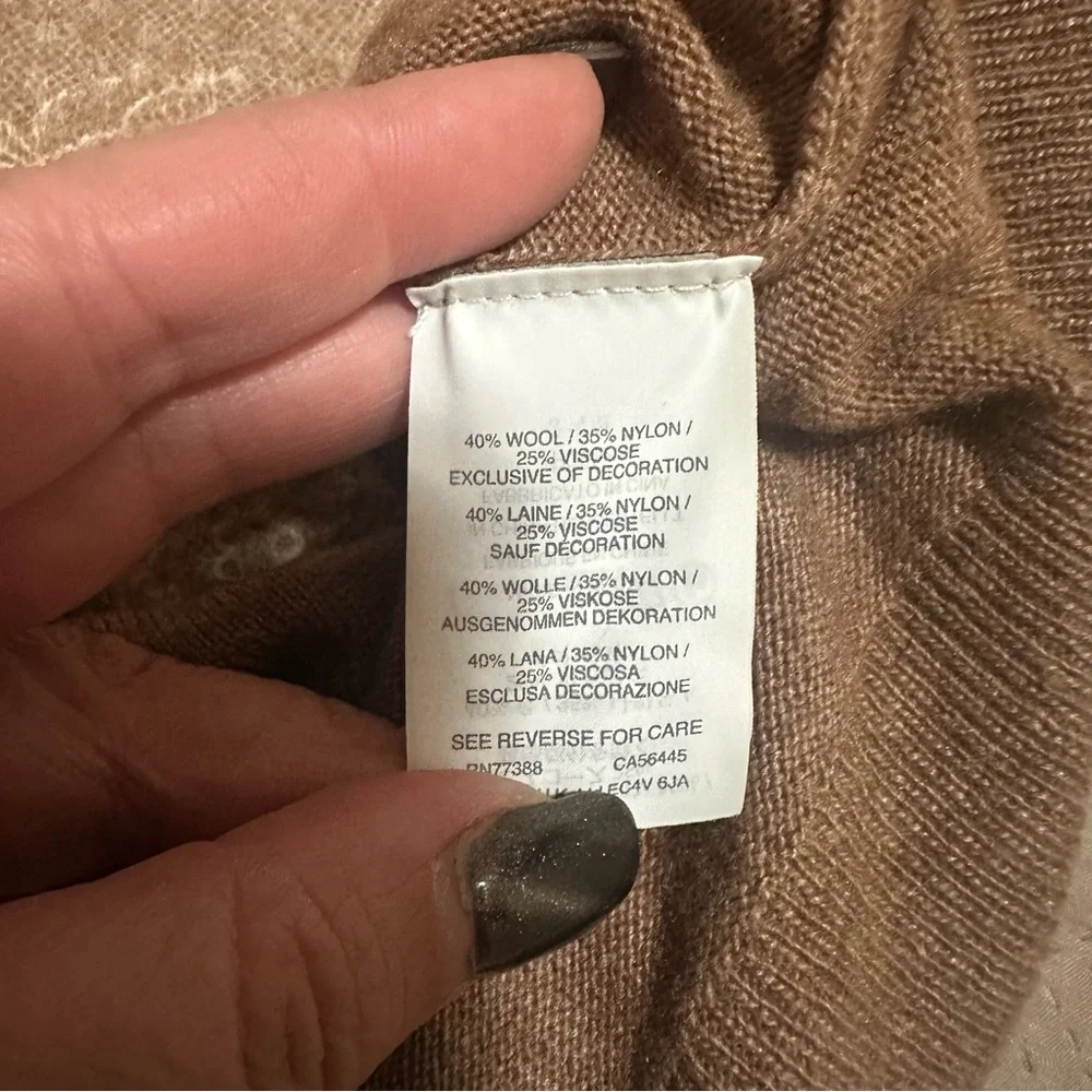 Women's J.Crew Wool Blend Knit Design Tan Crewneck Long Sleeve Sweater Size XS.‎